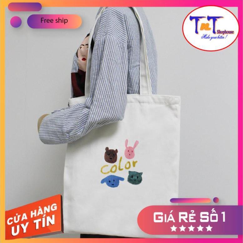 TT04 Túi tote vải Canvas đeo vai phong cách Ulzzang, vải bố form Unisex Vintage