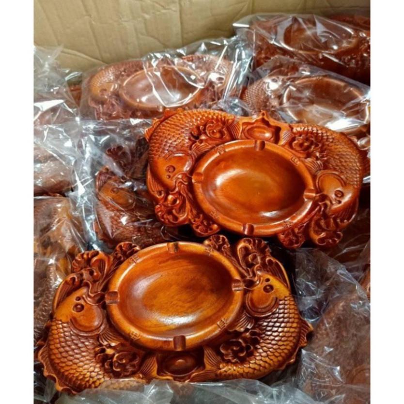 Gạt tàn cá chép gỗ hương nguyên khối loại to
