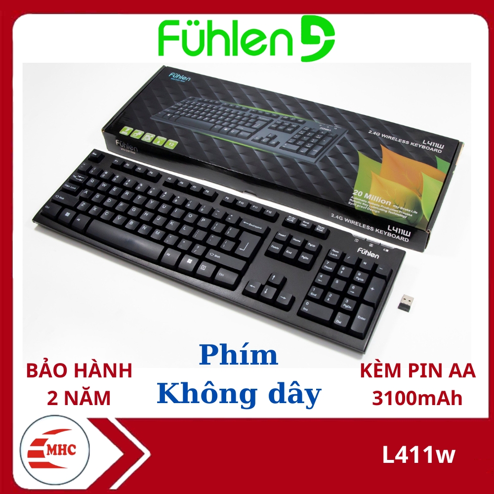 Bàn phím Gaming không dây Fuhlen L411w, Tuổi thọ 20 triệu lần nhấn, BH 2 năm, Tặng kèm pin- Hàng chính hãng