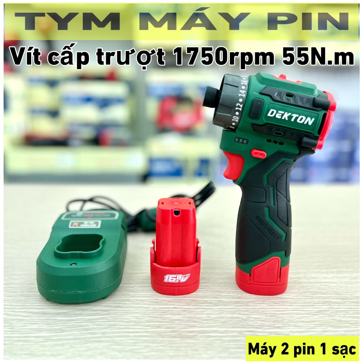 Bộ máy bắn vít cấp trượt pin 16.8V Dekton D16-VT1055Pro - TYM MÁY PIN
