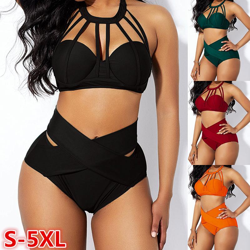 Bộ Đồ Bơi Bikini Wish Châu Âu Và Mỹ 2021 Kiểu Dáng Thể Thao Màu Trơn Cao Eo Che Bụng Sexy Buộc Dây Áo Tắm Phụ Nữ - Màu xanh lá cây