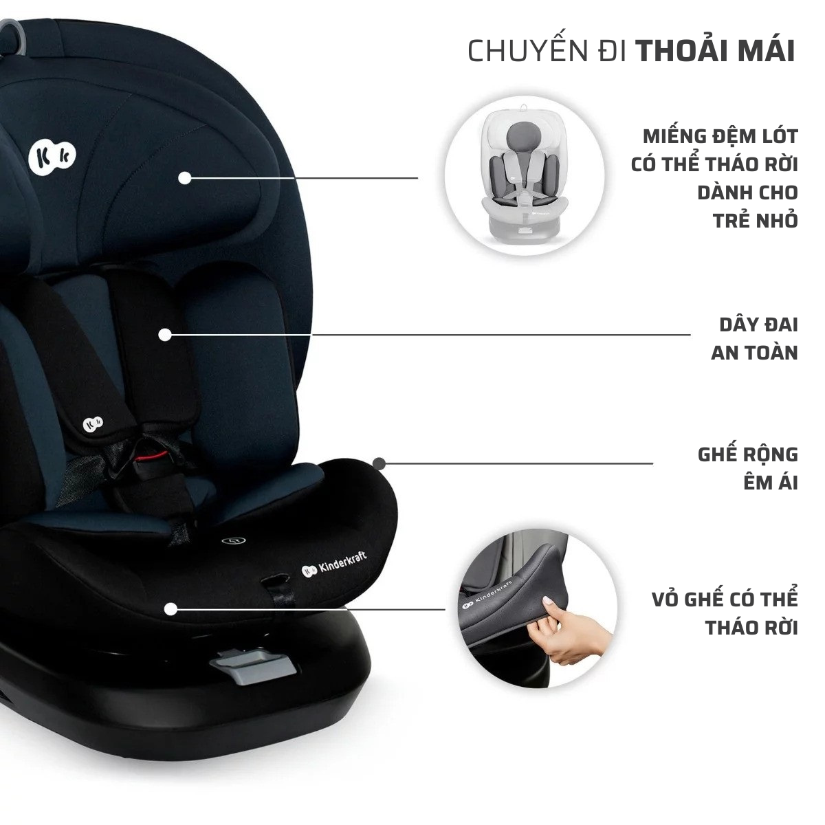 Ghế ngồi ô tô xoay 360 độ Kinderkraft I-grow cho bé từ 0 đến 12 tuổi - Hàng chính hãng