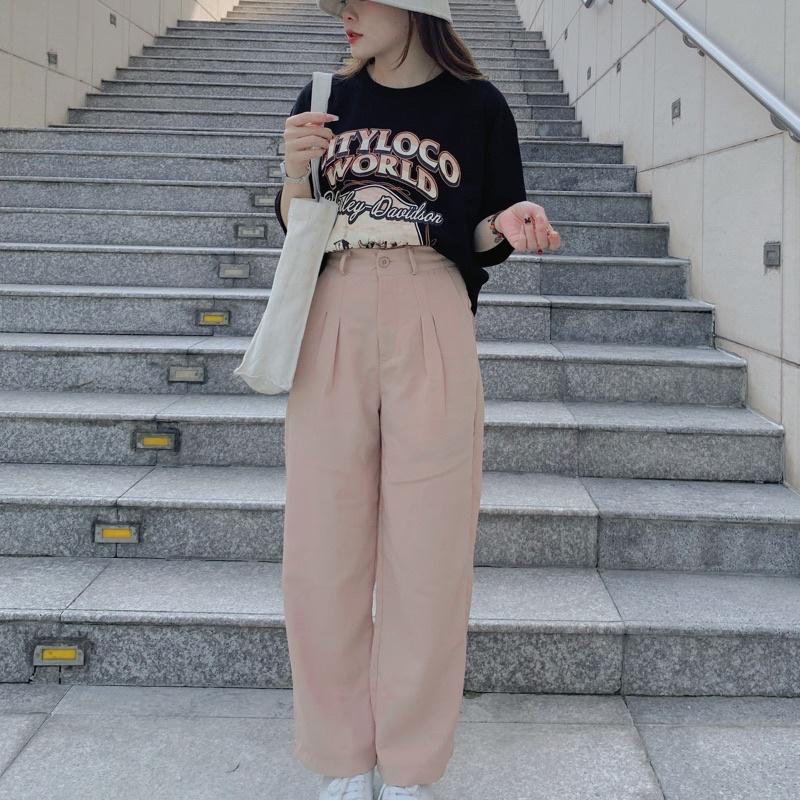 Quần Tây Ống Rộng Cạp Cao Nam Nữ Unisex