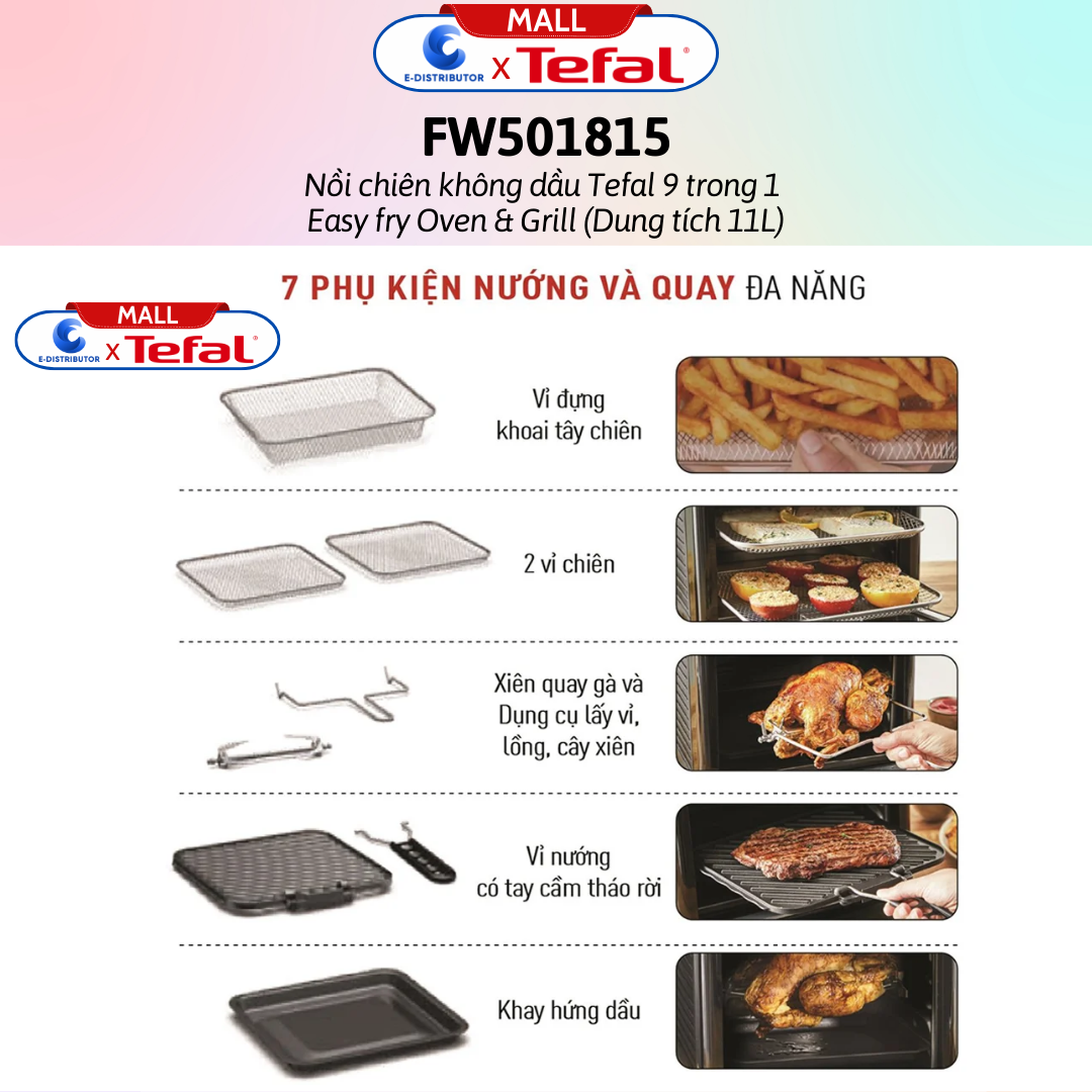 Nồi chiên không dầu Tefal Easy fry Oven &amp; Grill FW501815 (11L) - FW201815 (6.5L) - Hàng chính hãng