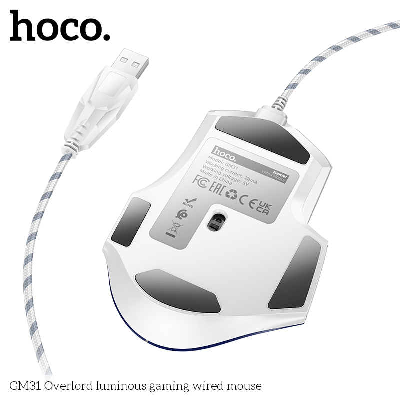 Chuột máy tính có dây Hoco GM31 siêu đẹp, chạy mượt, tùy chỉnh DPI 1200/1800/2400/3600, có 7 nút bấm - Hàng chính hãng