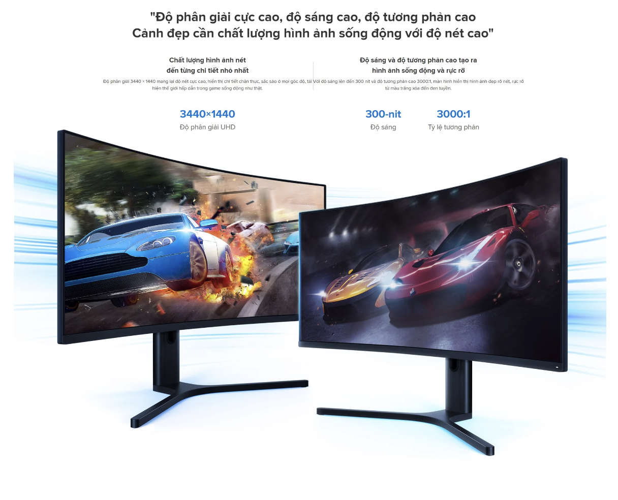 Màn Hình Máy Tính Xiaomi Gaming, Màn Hình Cong Độ Phân Giải 2K Cực Nét - Mi Curved Gaming Monitor 34 Inch WQHD Chơi Game, Làm Việc Thoải Mái - Hàng Chính Hãng