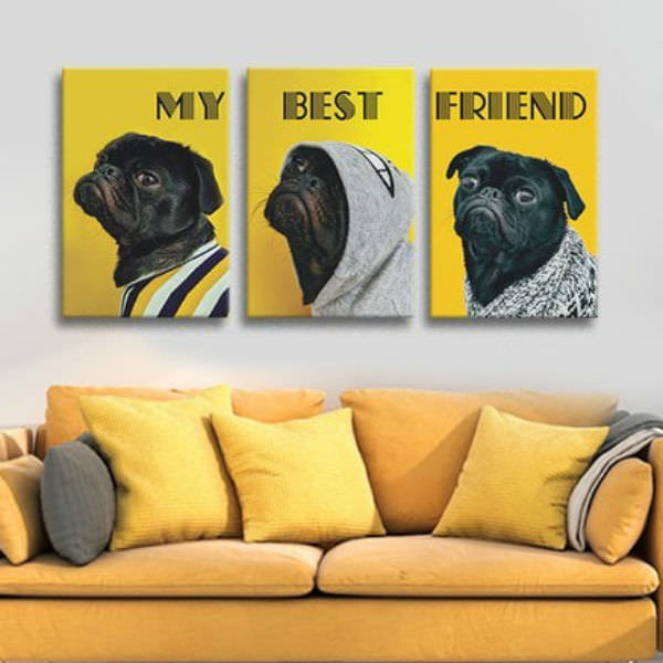 Bộ 3 Tranh Ép Gỗ MDF Treo Tường Hình Thú "Chú Chó Pug" W509