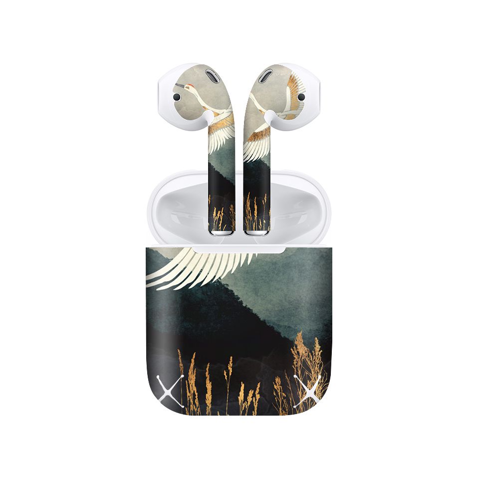 Miếng dán skin chống bẩn cho tai nghe AirPods in hình Hạc trời giả sơn mài - GSM178