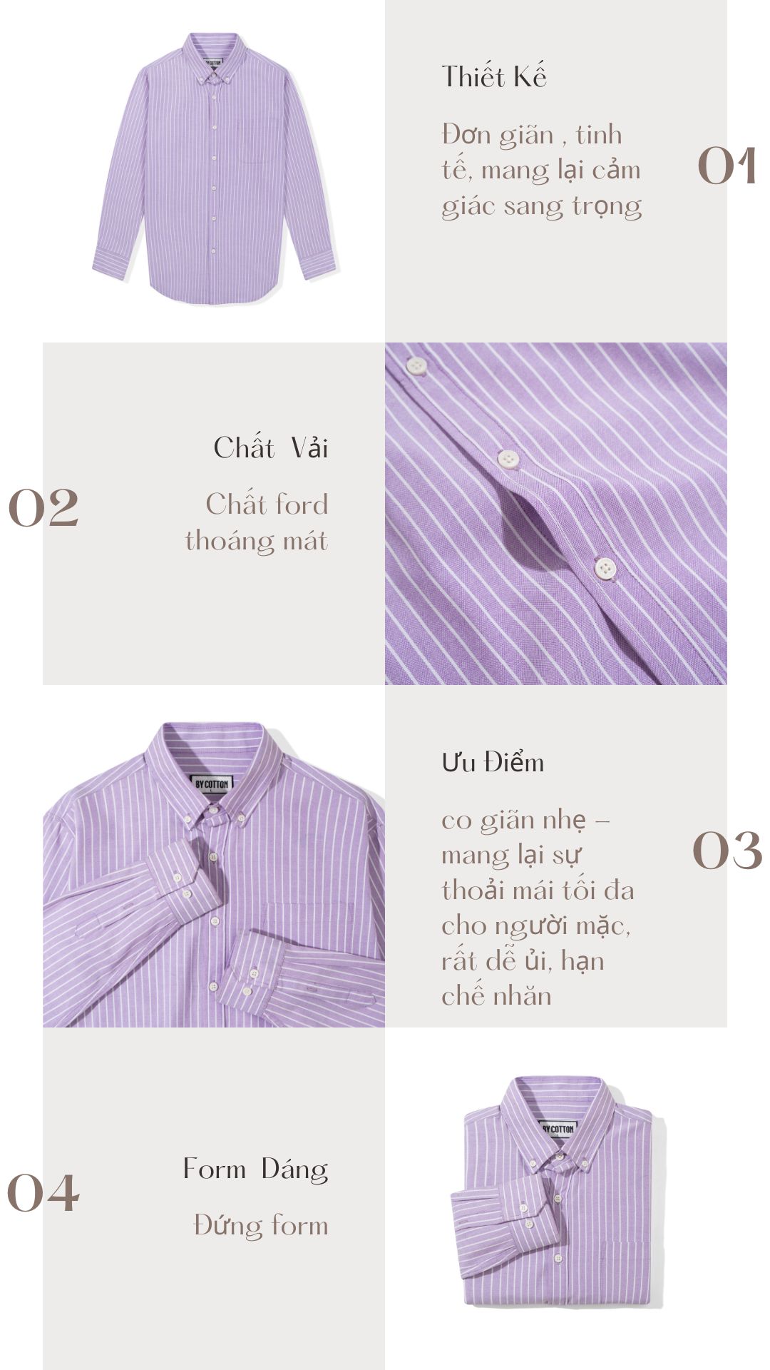 Áo Sơ Mi Nam Dài Tay Tím Phối Sọc BY COTTON Purple Stripes Oxford
