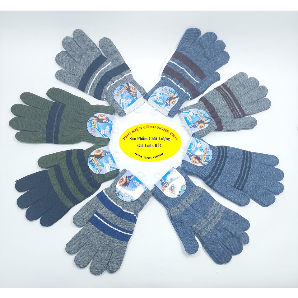 Găng tay len Bao tay len cao cấp cho Nam Bít ngón Sọc ngang Nhãn HERO G Cotton Size L Chống nắng Bảo vệ da tay Sx tại VN