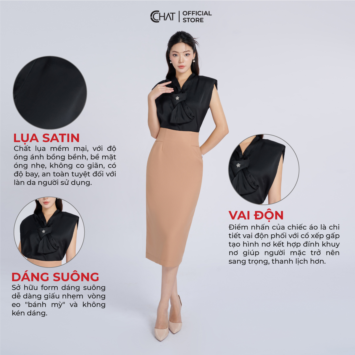 Áo Kiểu Nữ Cổ Nơ Dáng Suông Chất Lụa Cao Cấp Mềm Mịn 53ASL2003ST