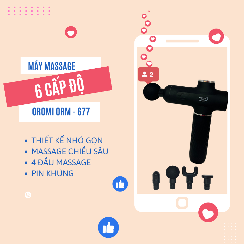 Máy Massage Cầm Tay Toàn Thân 6 Cấp Độ OROMI ORM-677 - Chuyên Sâu Vai Lưng, Giảm Đau Cơ - Chính Hãng