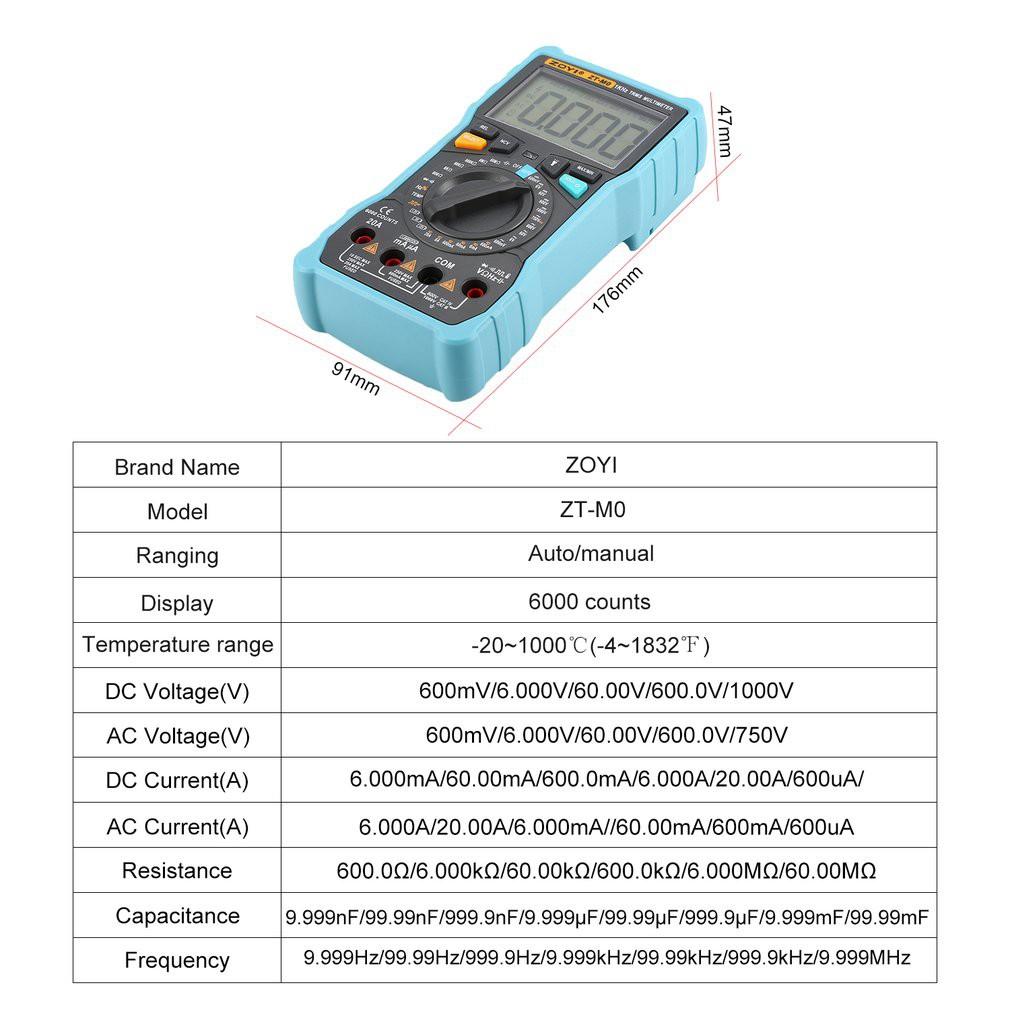 Đồng hồ đo điện vạn năng tự động ZT-M0, đo điện, đo nhiệt độ