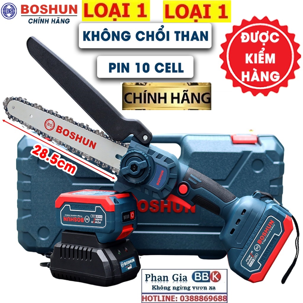 Máy Cưa Xích Dùng Pin BOSHUN - Pin 21v, Lưỡi Cắt Sắc Bén, Không Chổi Than, Chân Pin Phổ Thông, Bảo Hành 6 Tháng BS-CS08