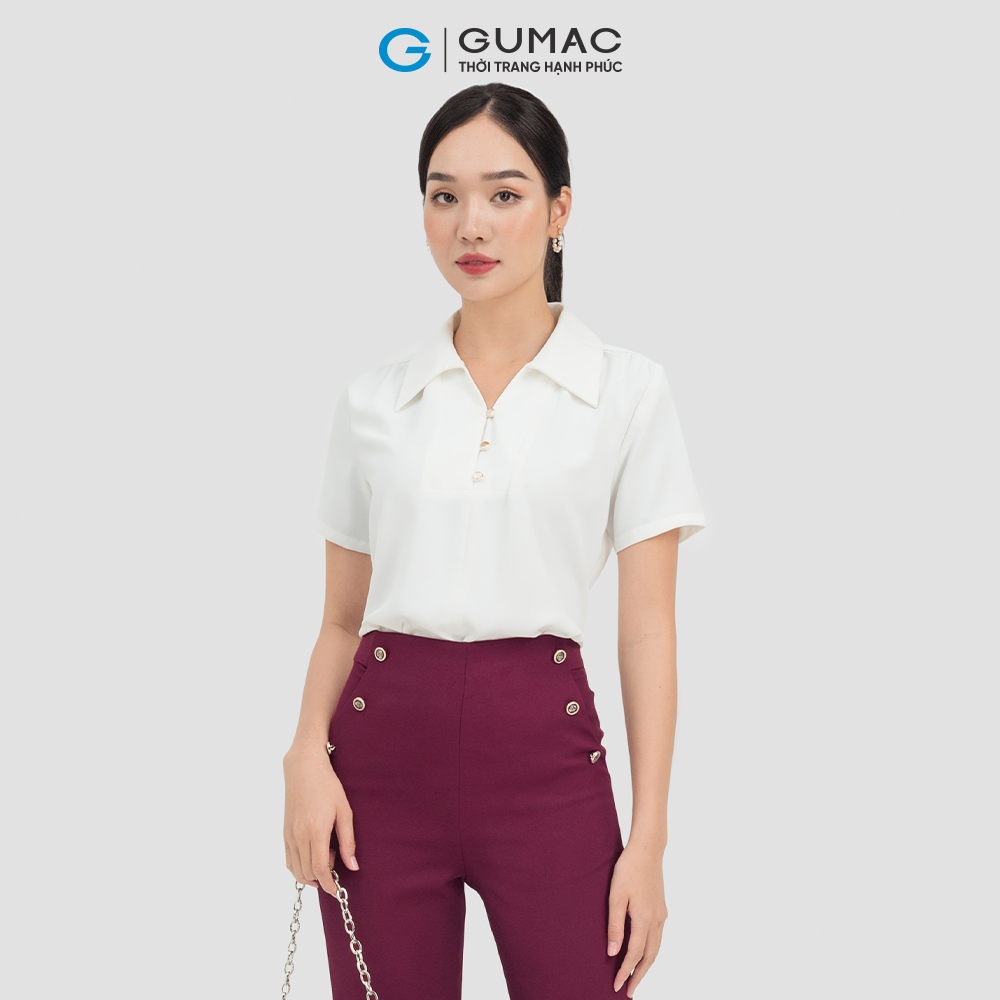 Quần tây nữ GUMAC QC07009 công sở dạng xương phối đính nút