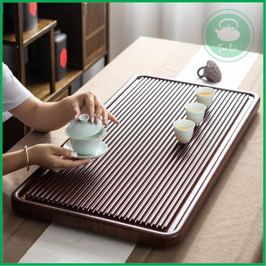Khay trà gỗ dáng phíp 60x32cm có lỗ thoát nước