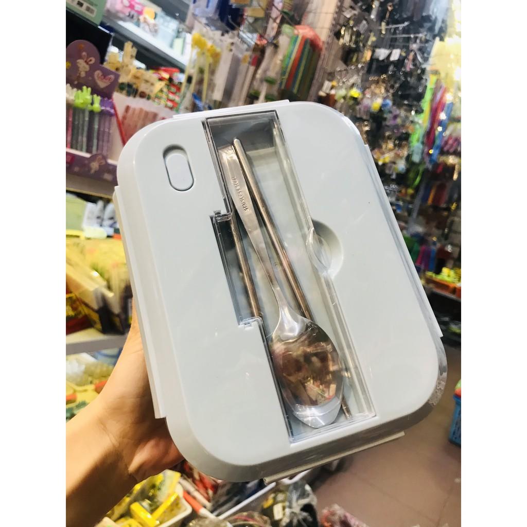 hộp cơm lúa mạch 3 ngăn có đũa thìa siêu cute  inox