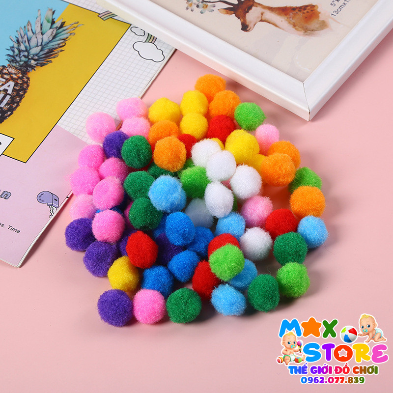Hạt Pompom Nhiều Kích Cỡ Màu Sắc TẶNG KÈM KẸP GẮP NHỰA