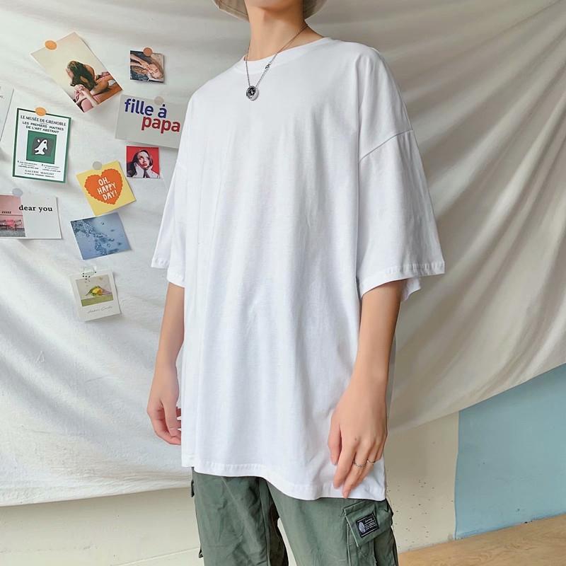 Áo Thun Ngắn Tay Form Rộng Màu Trơn Đơn Giản Dành Cho Nam