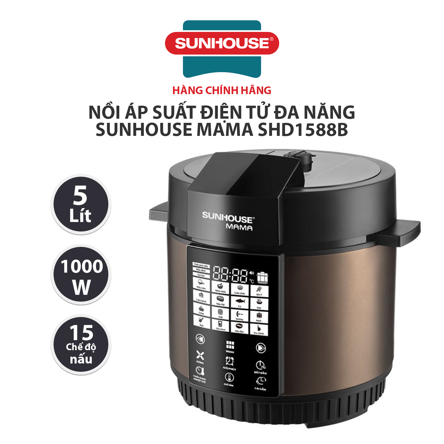 NỒI ÁP SUẤT ĐIỆN TỬ ĐA NĂNG SUNHOUSE MAMA SHD1588B, Dung tích 5L