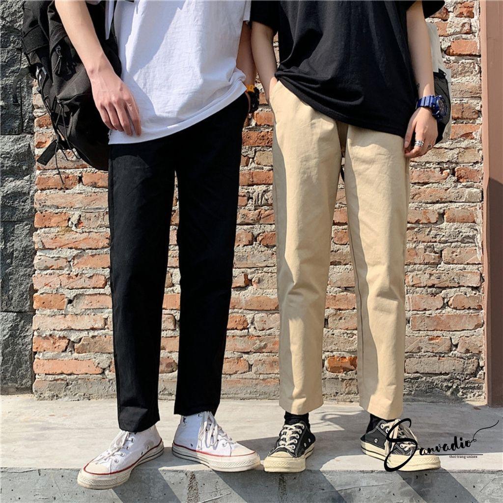 Quần baggy kaki nam SANVADIO hàn quốc Ống Suông Unisex - Kiểu quần kaki đen và be