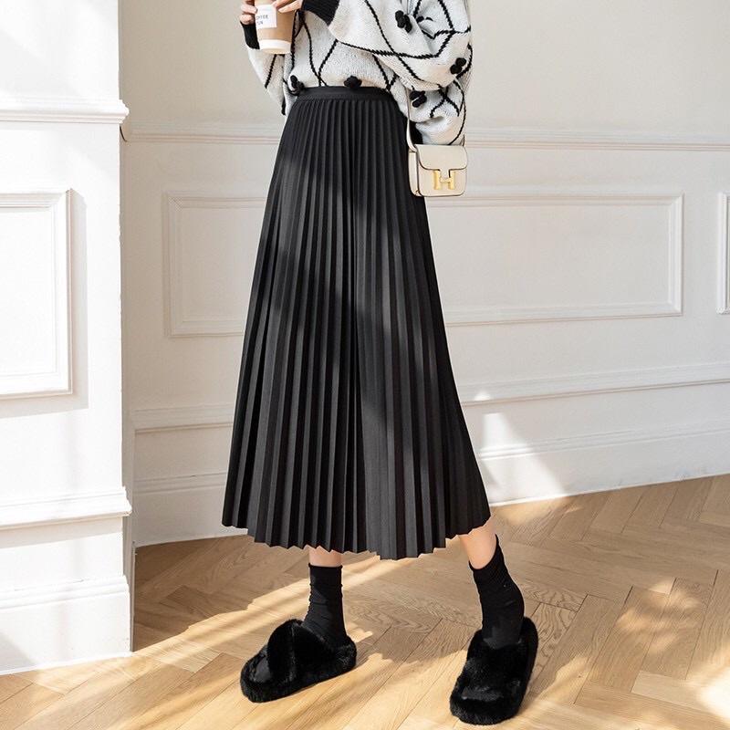 Chân váy xếp ly dáng dài vintage freesize lưng thun thoải mái, may 2 lớp chất liệu voan cát, nữ tính - Suri House