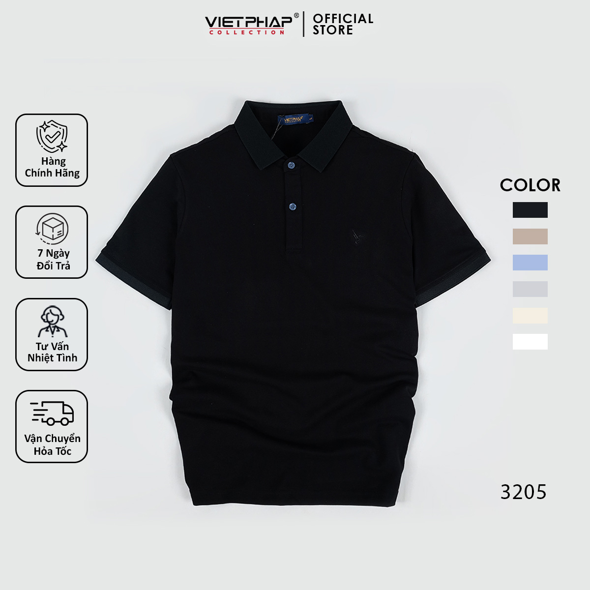 Áo Thun Polo Nam Cao Cấp VIỆT PHÁP / Form Basic - Chất liệu cotton co dãn thấm hút mồ hồi tốt 3205