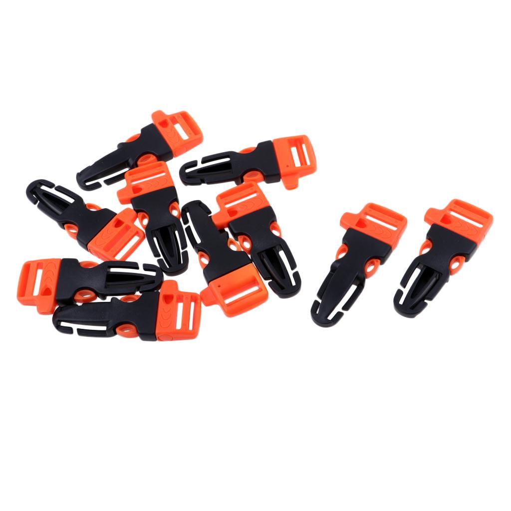 10pcs Cord Bracelet Side Release Buckle Survival Whistle 7.5x3.5cm Black