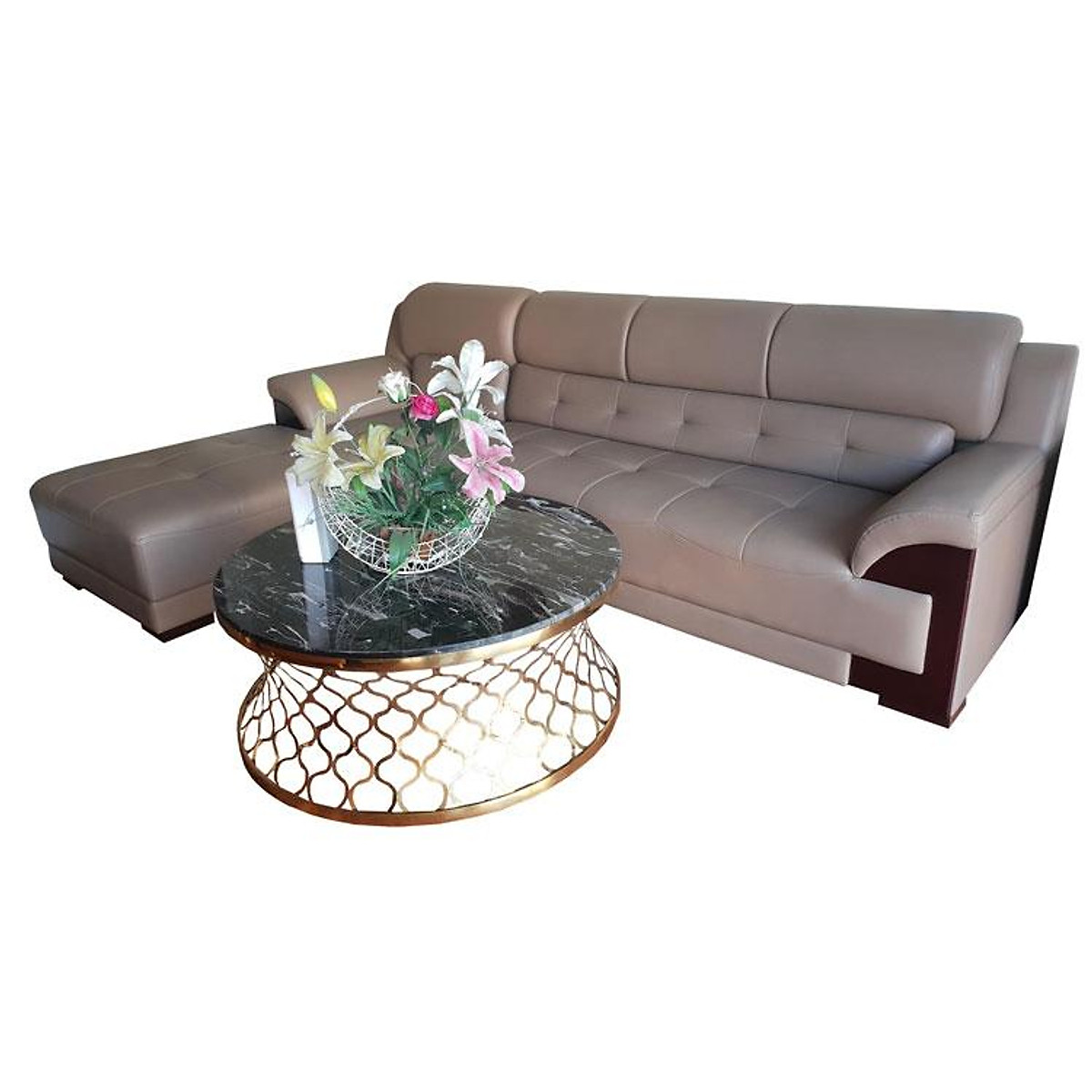 Sofa da góc L Tundo màu kem 2m8 x 1m8