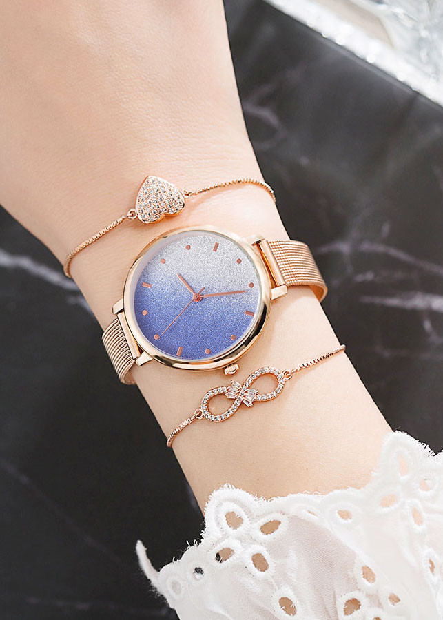 Đồng hồ nữ phiên bản Hàn Quốc, dây lưới mạ vàng sang trọng, Tặng kèm vòng tay - Hàng nhập khẩu