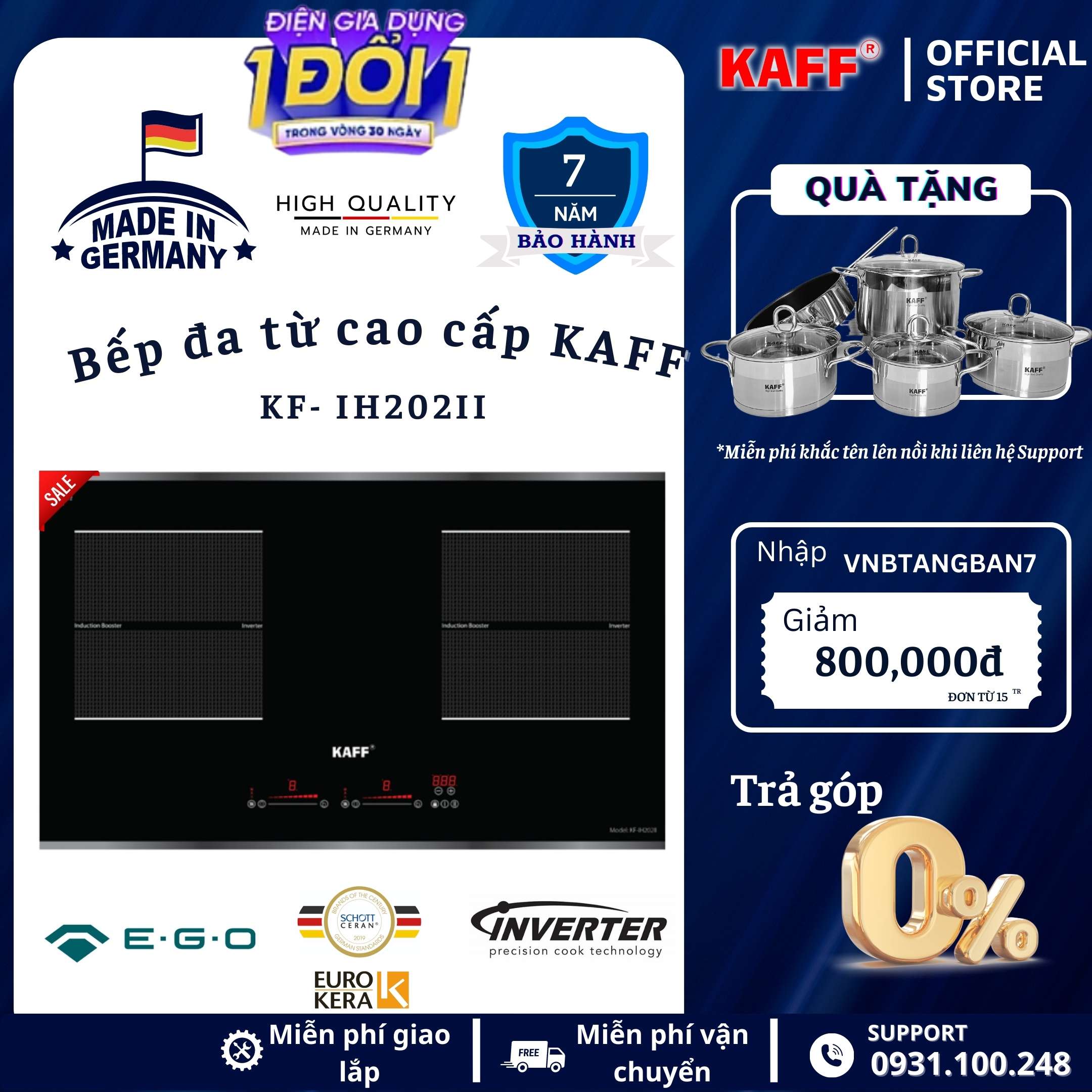 Bếp âm từ đôi nhập khẩu Germany KAFF KF-IH202II - Hàng chính hãng