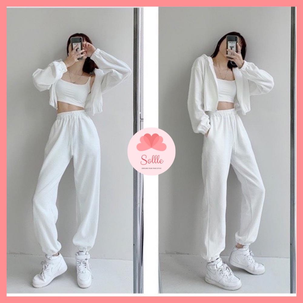 Quần ống rộng jogger nam nữ đẹp bo gấu nỉ Hàn Quốc dày dặn cá tính Sollle