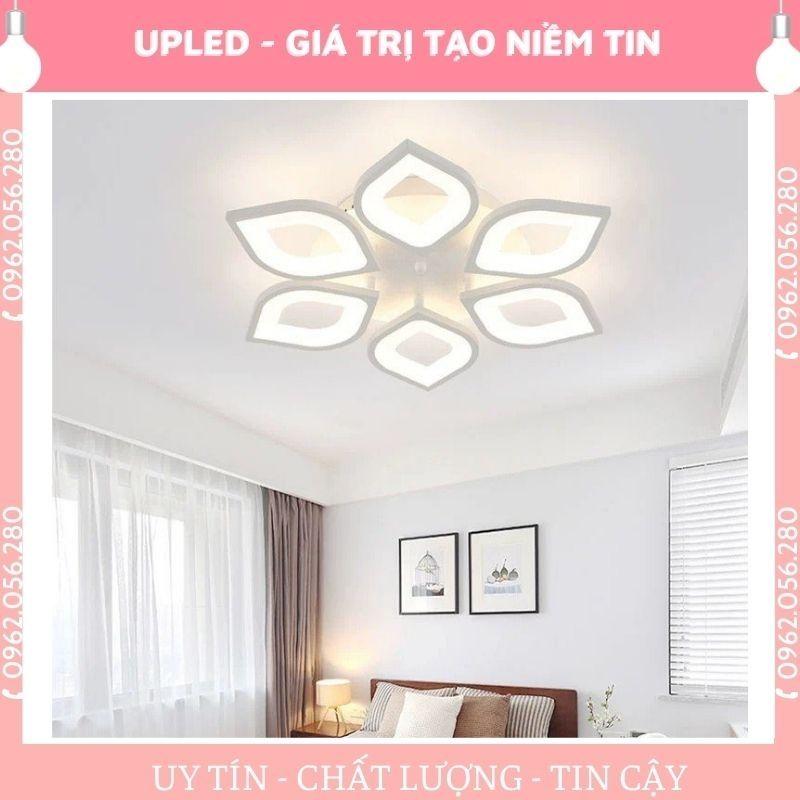 Đèn ốp trần cao cấp hình hoa sen bảo hành đổi mới, đèn trang trí phòng khách mica 6 cánh tặng điều khiển từ xa - Upled