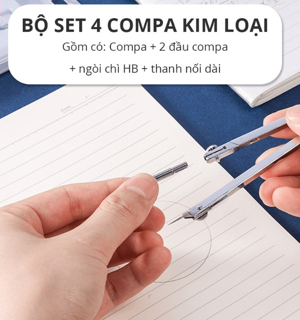 Bộ Compa vẽ kỹ thuật DELI thân thép gắn ngòi (2.0mm) - 8603