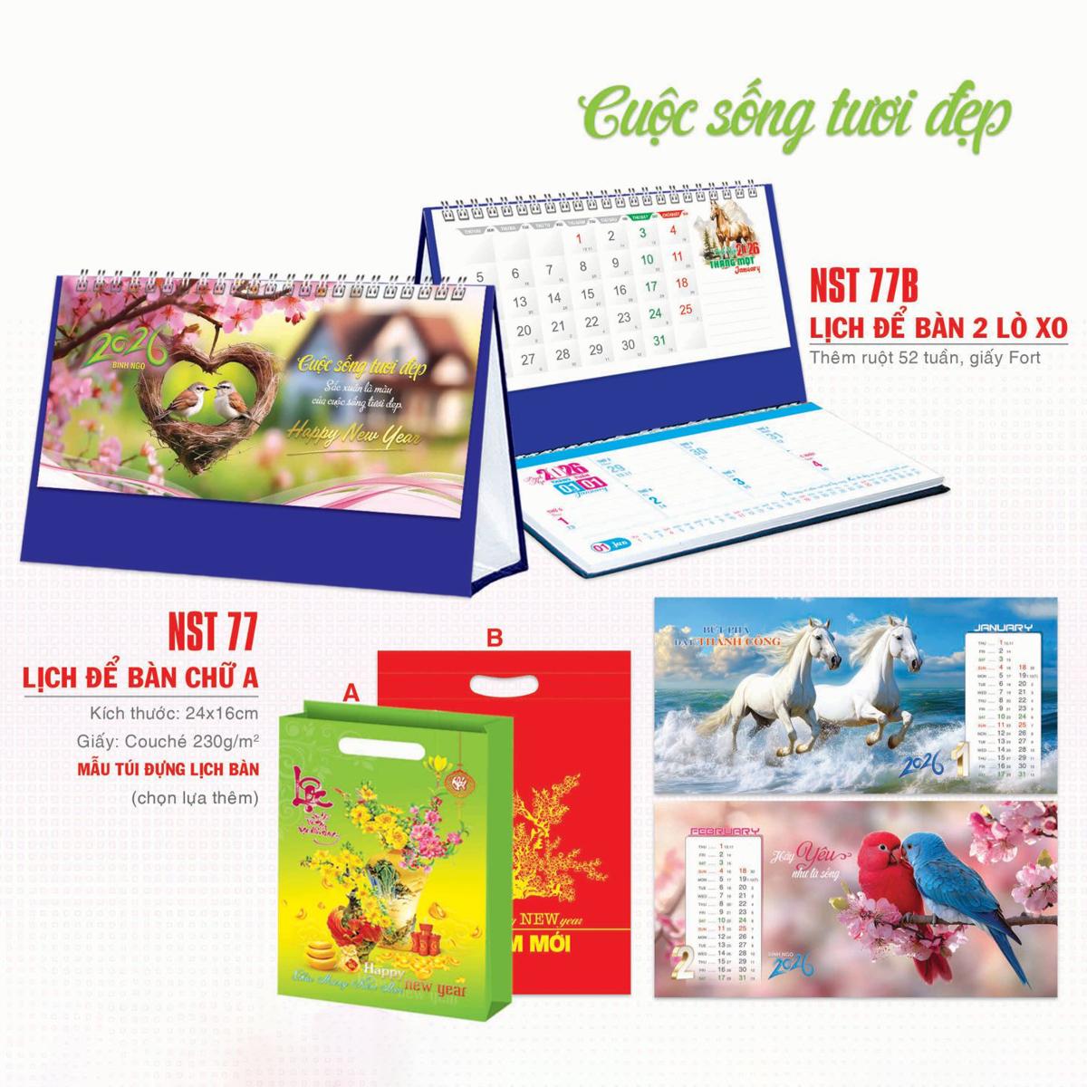 Lịch Để Bàn Chữ A - Cuộc Sống Tươi Đẹp - NST 77A