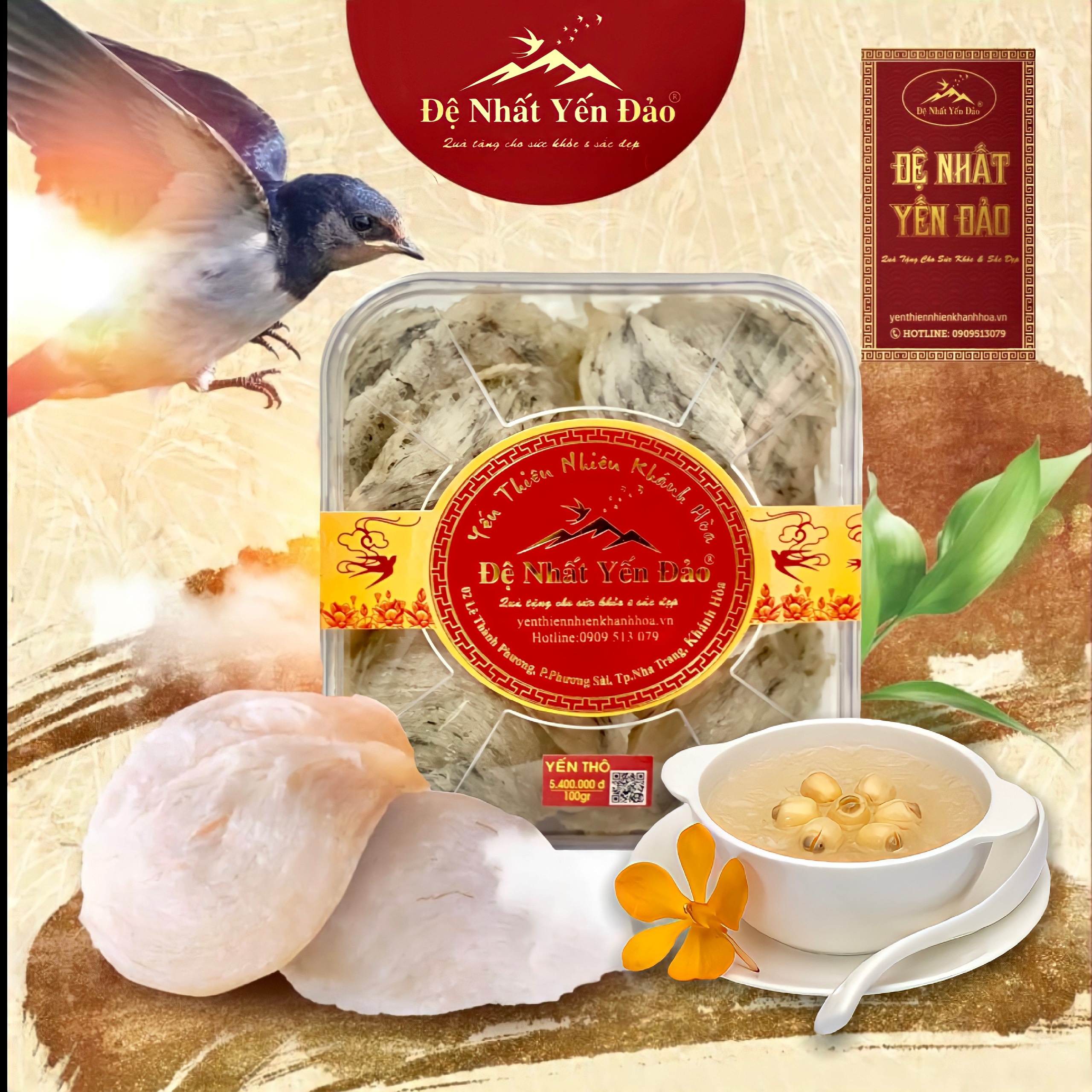 Yến Khánh Hòa - Yến Thô Đảo [Hộp 100g] - Đệ Nhất Yến Đảo - Tăng cường sức đề kháng - Bổ phổi - Hỗ trợ điều trị ung thư - Điều hòa huyết áp - Cải thiện giấc ngủ - Bổ khí dưỡng nhan - Tăng cường sinh lực nam nữ