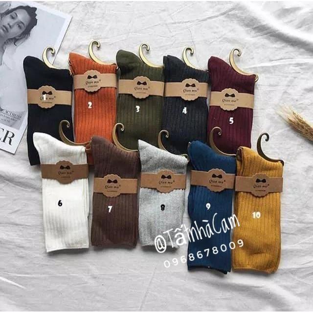 TẤT CAO CỔ NAM VỚ CAO CỔ NỮ TẤT VỚ VINTAGE THẺ THAO GÂN - CAM CAM VINTAGE