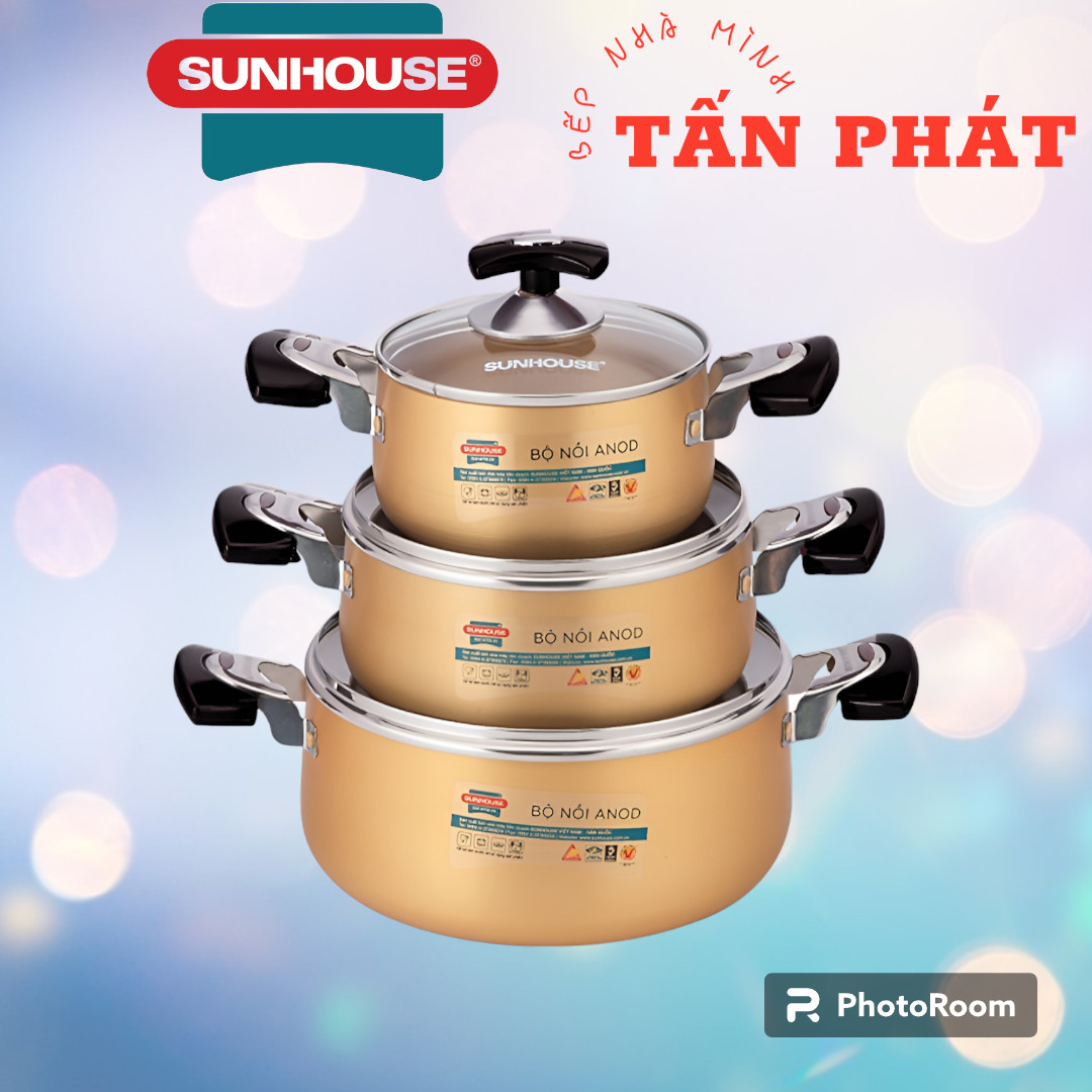 Bộ 3 nồi nhôm anod Sunhouse SH6634N 16-20-24cm (không dùng trên bếp từ) hàng chính hãng