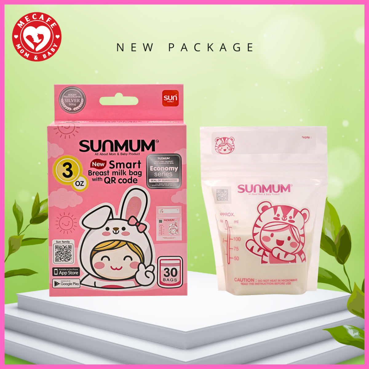 Hộp 30 túi trữ sữa sunmum mini 100ml Thái Lan (có tem niêm phong) tặng 2 zipper 15x20cm