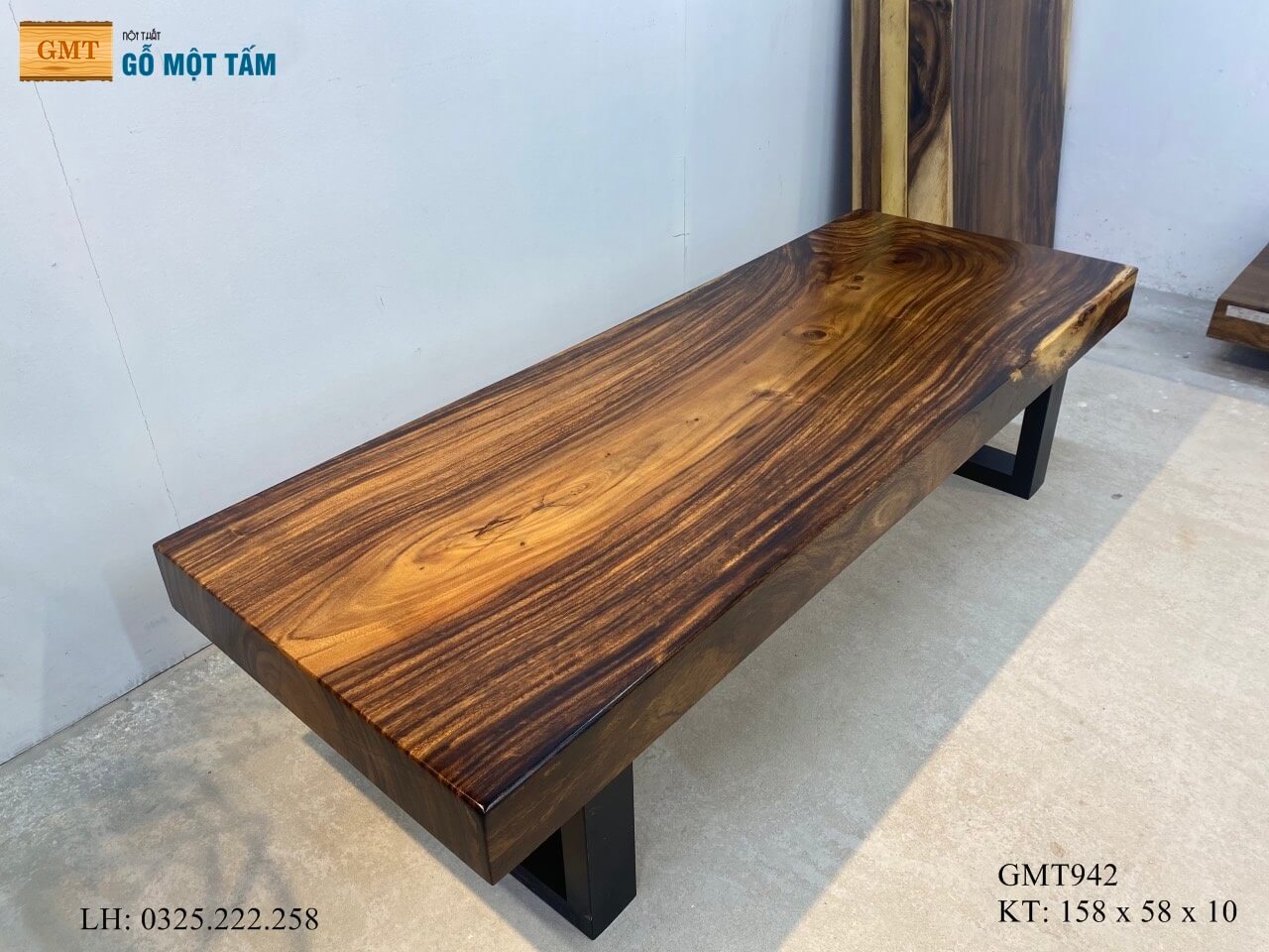 Bàn Gỗ Me Tây Nguyên Tấm, Bàn Sofa Gỗ Me Tây, Bàn Cafe Gỗ Me Tây Dài 1,58m Rộng 58cm Dày 10cm