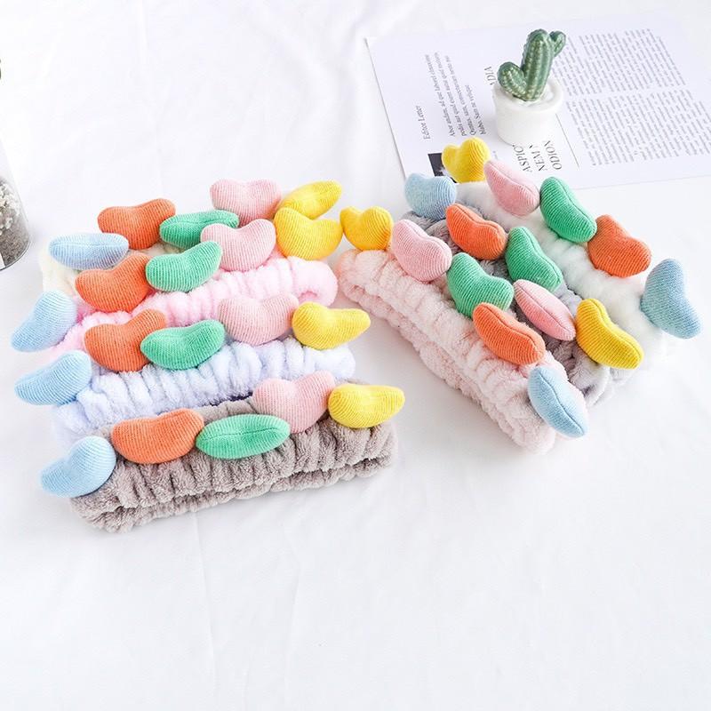 Băng đô rửa mặt trái tim dễ thương băng đô trái tim trang điểm Bờm cài tóc trái tim nhiều màu