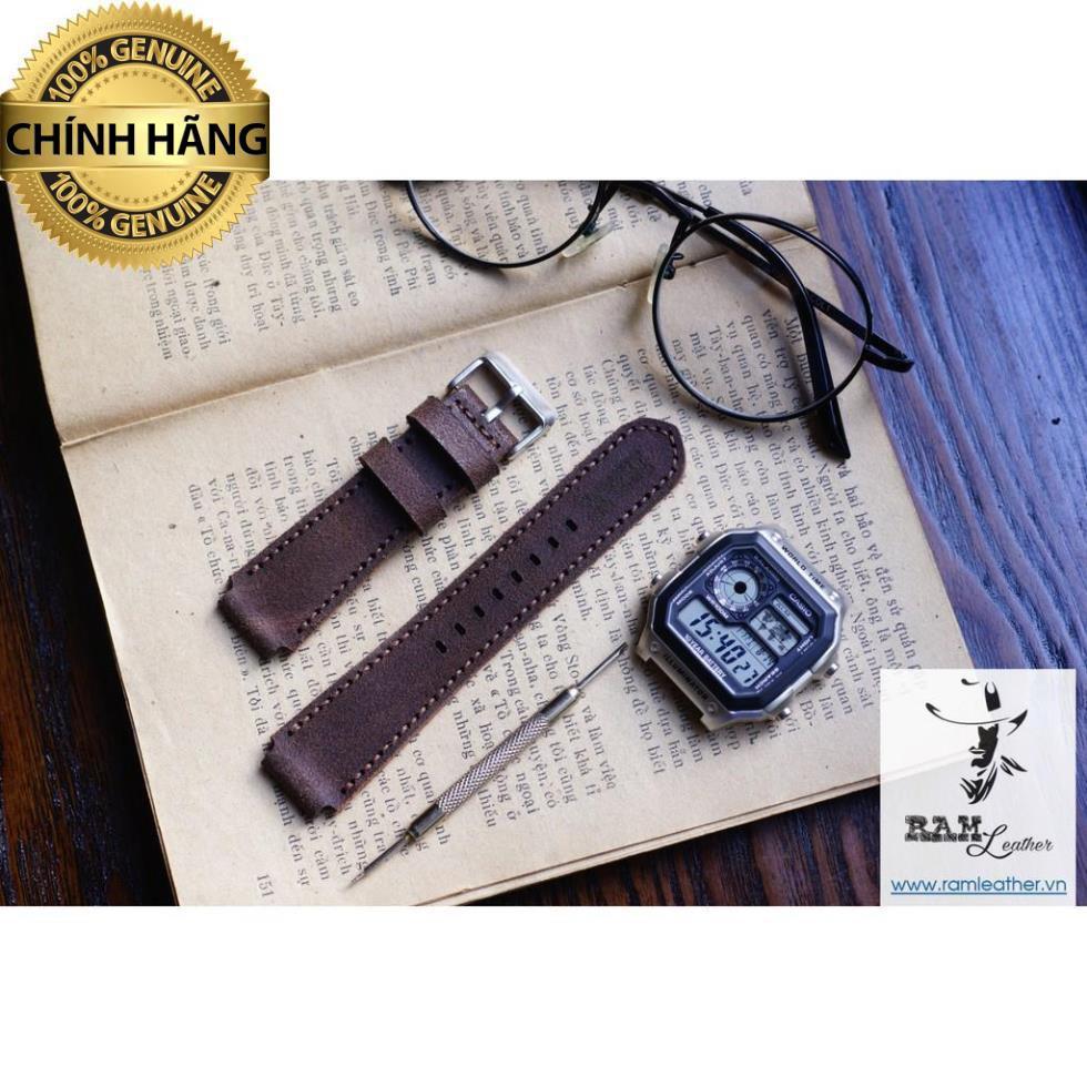 DÂY ĐỒNG HỒ DA BÒ THẬT MÀI NHÁM CAO CẤP MỚI - RAM LEATHER -ĐỦ SIZE 18,20,22 DÀNH CHO CASIO,APPLE WATCH .