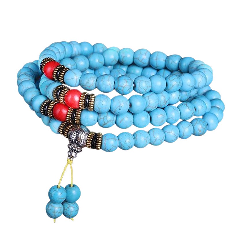 VÒNG TAY CHUỖI 108 HẠT NGỌC LAM TÂY TẠNG 8mm NĂNG LƯỢNG BÌNH AN
