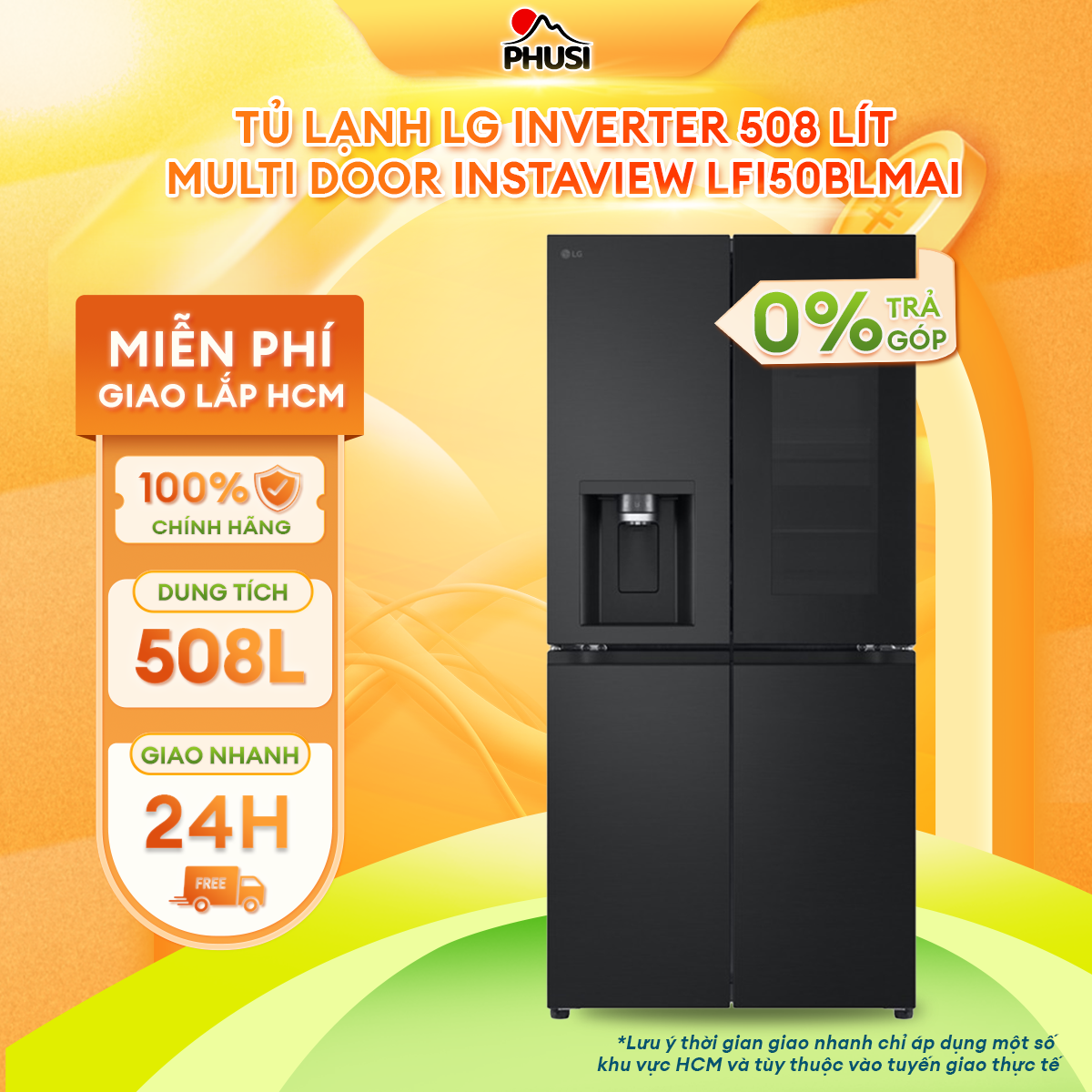 Tủ lạnh LG Inverter 508 lít Multi Door InstaView LFI50BLMAI - hàng chính hãng - chỉ giao nội thành HCM
