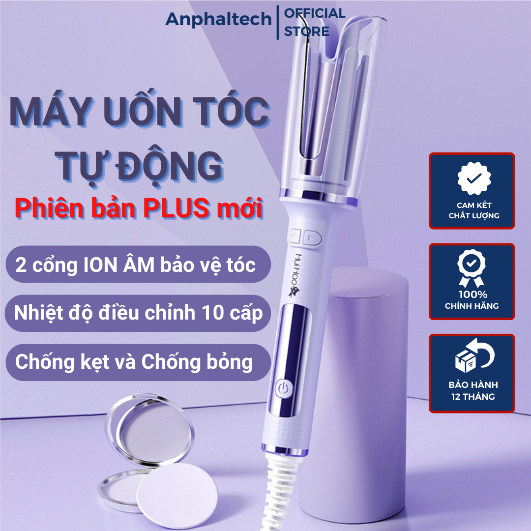 Máy Uốn Tóc Tự Xoay HuiHao, Máy Làm Tóc Xoăn Tự Động Xoay 360 Độ Tích Hợp ION ÂM Hiển Thị Nhiệt Độ, Điều Khiển 10 Cấp Độ