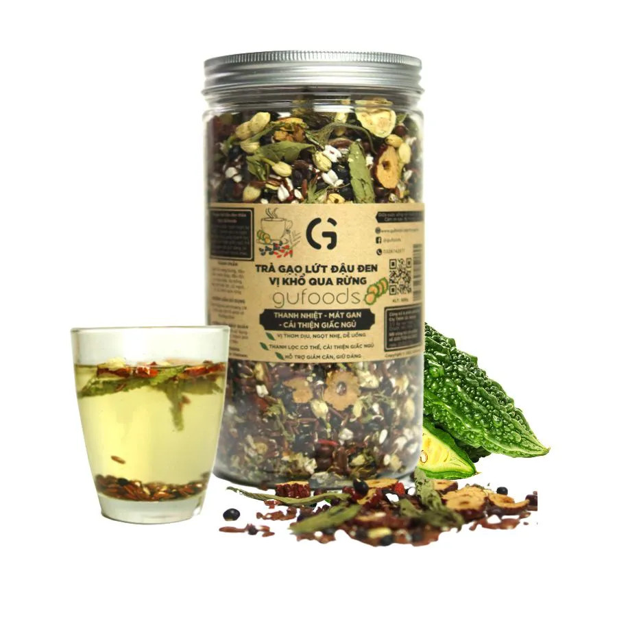 - Trà Gạo Lứt Đậu Đen GUfoods Hũ 500g - Hỗ Trợ Giấc Ngủ, Cải Thiện Tinh Thần, Tốt Cho Sức Khoẻ