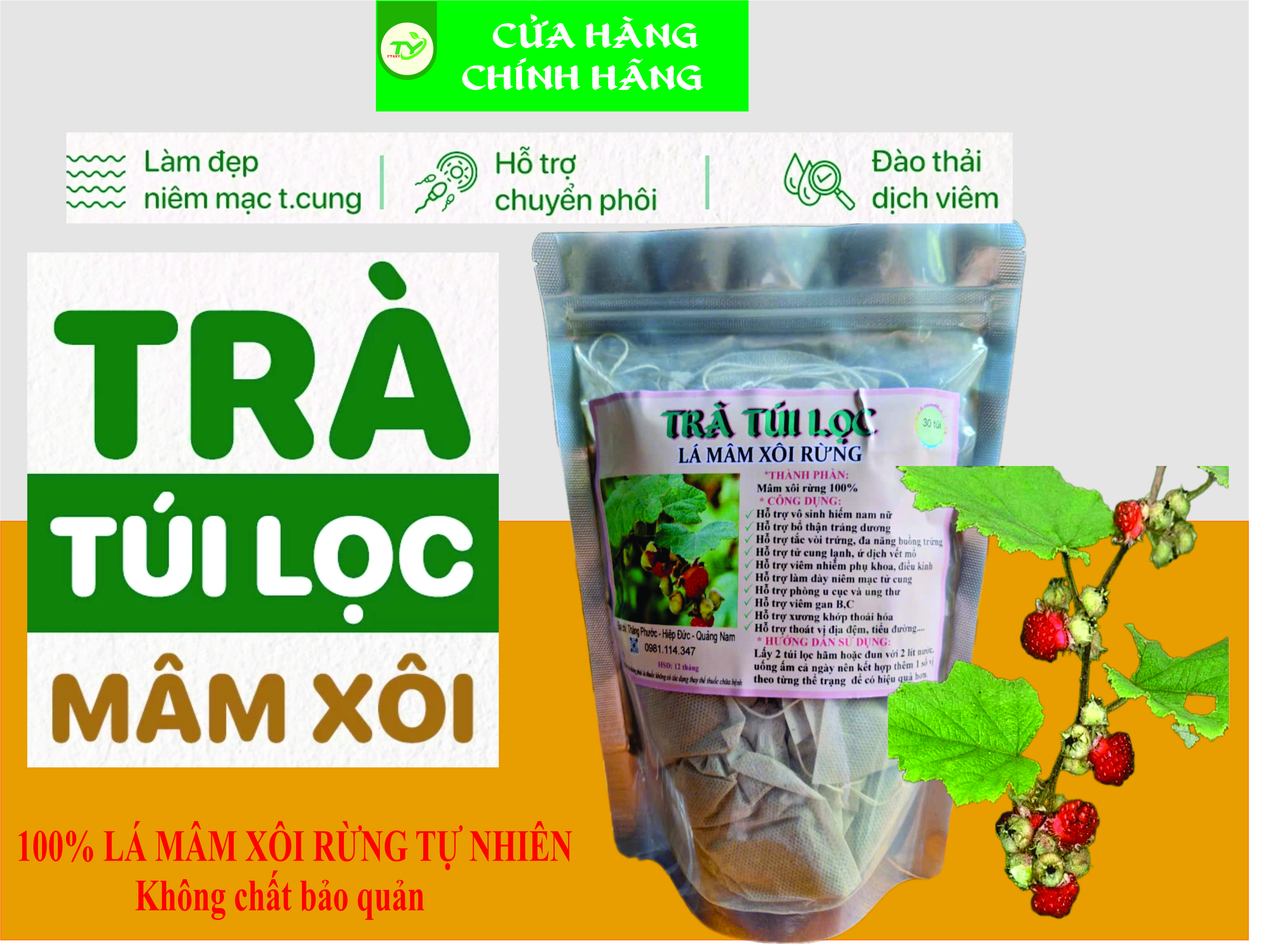 Trà túi lọc Lá mâm xôi rừng- Làm đẹp niêm mạc, hỗ trợ thả tự nhiên và chuyển phôi ivf, iui