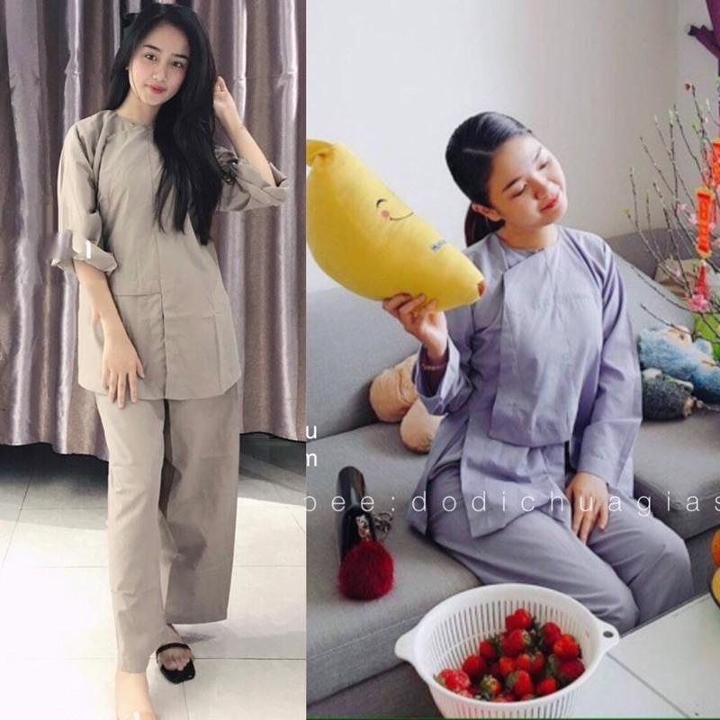 Đồ Lam Đi Chùa # Vạt Hò # Đồ Bộ - Ca Cao Nút Cây,Size 3- 58kí Trở Lại