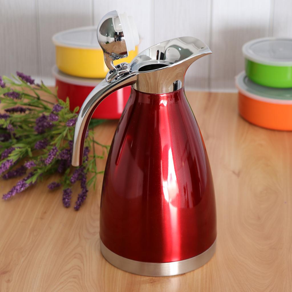 2xRed 1.5L Stainless Vacuum Insulated Coffee Carafe Pour Over Coffee Kettle