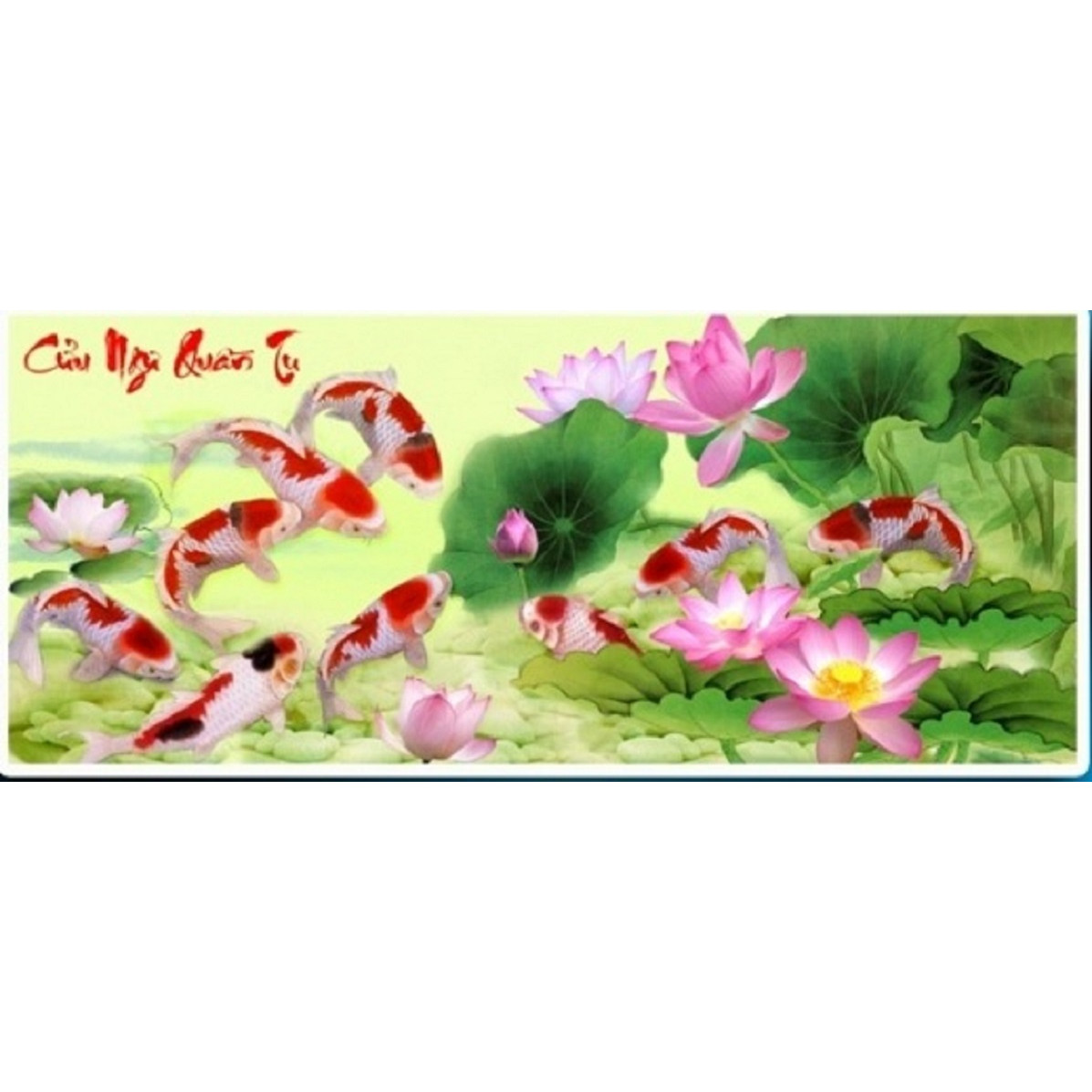 Tranh đính đá Cửu Ngư Quần Tụ 130*62cm